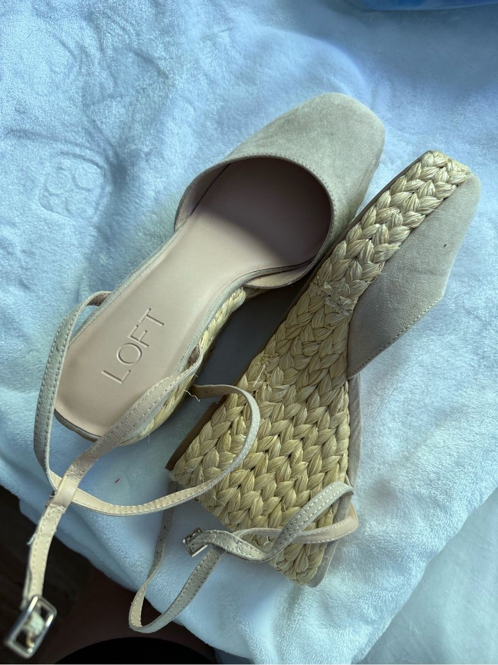 LOFT Beige Espadrille Wedge Sandals